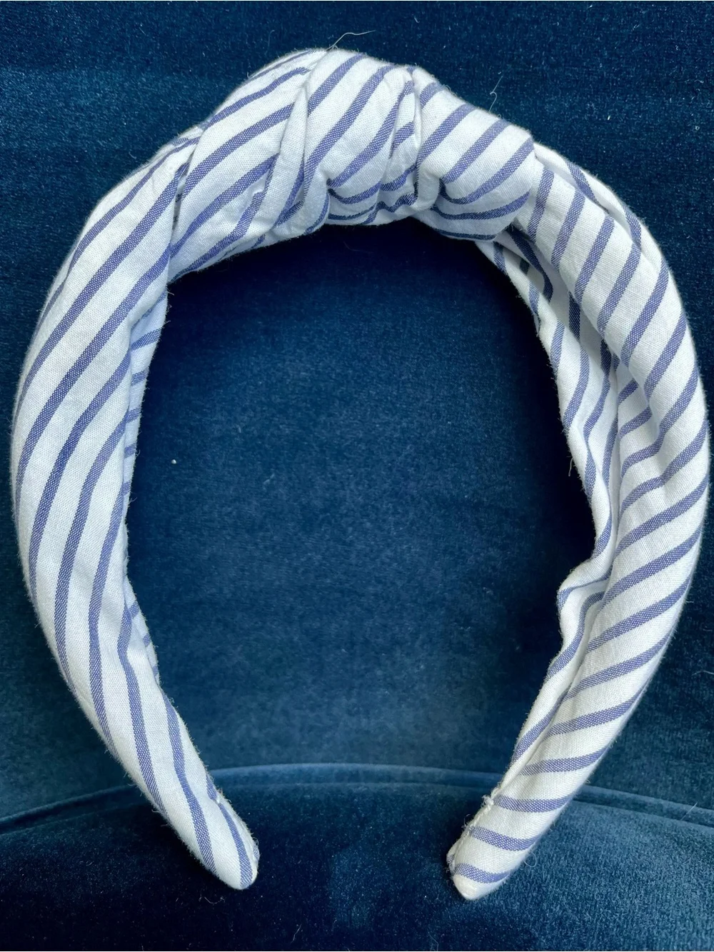 New J Crew Navy Blue & White Striped Cotton Knotted Headband 1